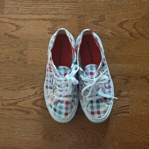 Superga 2750 Cotu Classic Shoe Y US 2.5 EU 34 White Red Gingham Check Sneaker